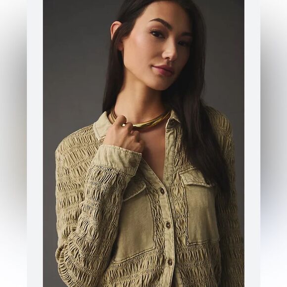 Anthropologie Pilcro Smocked Shacket - Picture 14 of 15